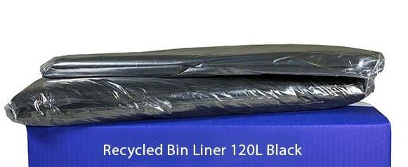 FP Recycled Bin Liner 120L - Black, 900mm x 1330mm x 30mu - 200 Pack - Essential Supplies - Wheelie Bin Liners