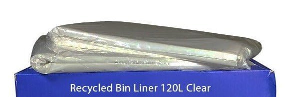 FP Recycled Bin Liner 120L - Clear, 900mm x 1330mm x 50mu - 125 Pack - Essential Supplies - Wheelie Bin Liners