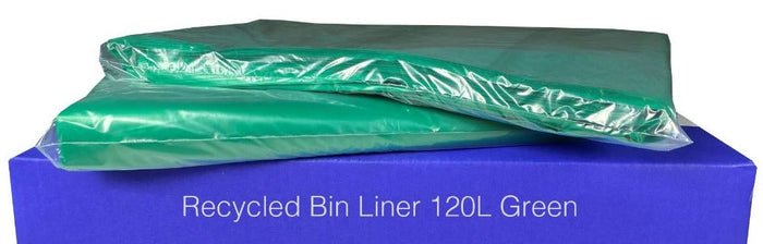 FP Recycled Bin Liner 120L - Green, 900mm x 1330mm x 30mu - 200 Pack - Essential Supplies - Wheelie Bin Liners