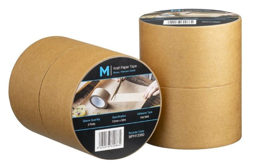 Kraft Paper Packaging Tape - Tan, 72mm x 50m x 125mu - 24 Rolls - Essential Supplies - Paper Packaging Tape