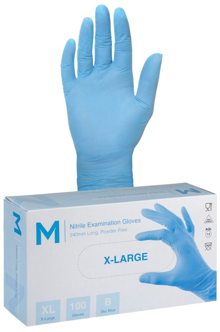 Nitrile Examination Gloves Powder Free - Blue, XL, 240mm Cuff, 5.0g - 1000 Gloves - Essential Supplies - Nitrile Examination Gloves