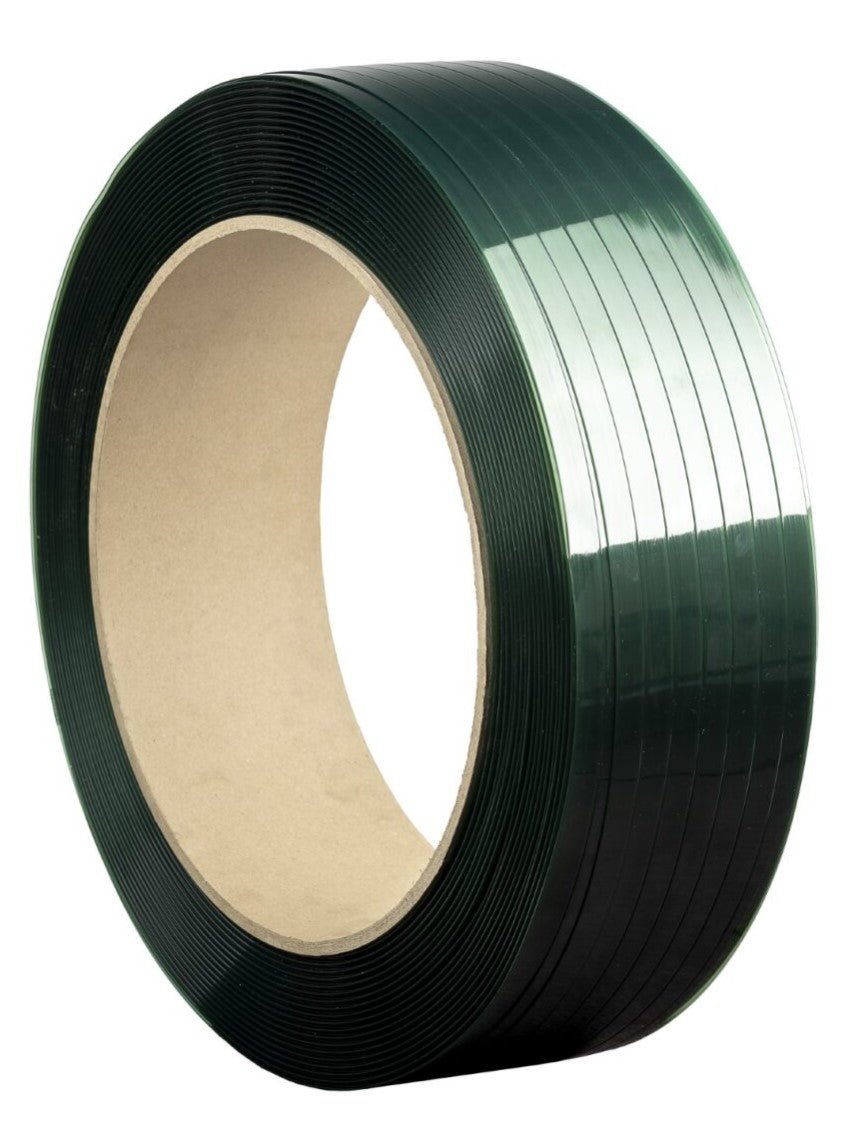 PET Strapping Band Embossed - Green, 9.2mm x 3000m x 0.65mm, 225kgf - 1 Roll - Essential Supplies - PET Strapping Band