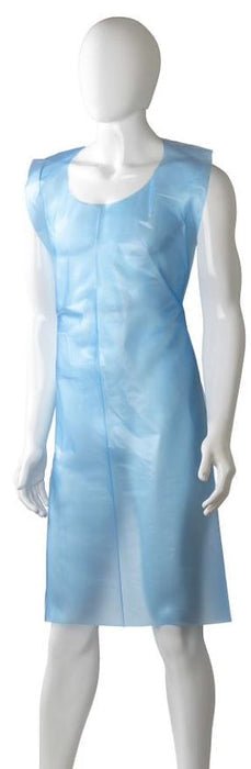 Polyethylene Back Tie Apron - Blue, 800mm x 1250mm x 30mu - 500 Pieces - *Heavy Duty - Essential Supplies - Plastic Body Protection