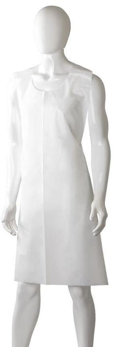 Polyethylene Back Tie Apron - White, 800mm x 1250mm x 30mu - 500 Pieces *Heavy Duty - Essential Supplies - Plastic Body Protection