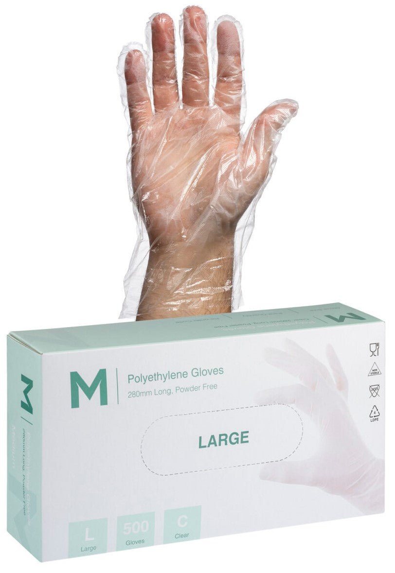 Polyethylene Gloves - Clear, L - XL, 240mm Cuff, 1.0g - 5000 Gloves - Essential Supplies - Plastic Gloves