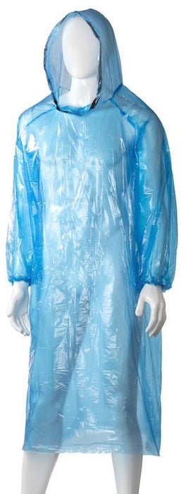 Polyethylene Hooded Ponchos - Blue, 800mm x 1300mm x 30mu - 96 Pieces - Essential Supplies - Plastic Body Protection