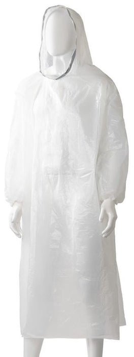 Polyethylene Hooded Ponchos - White, 800mm x 1300mm x 30mu - 96 Pieces - Essential Supplies - Plastic Body Protection