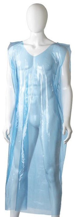 Polyethylene Sleeveless Aprons - Blue, 800mm x 1400mm x 30mu - 250 Pieces - Essential Supplies - Plastic Body Protection