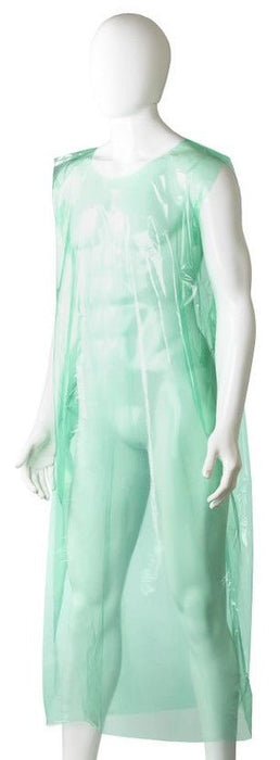 Polyethylene Sleeveless Aprons - Green, 800mm x 1400mm x 30mu - 250 Pieces - Essential Supplies - Plastic Body Protection