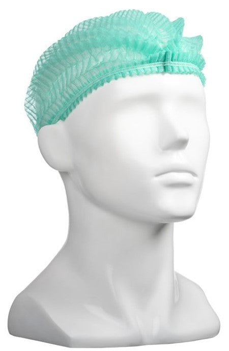 Polypropylene Crimp Hats - Green, 530mm Wide, 12gsm - 1000 Pieces - Essential Supplies - Head Protection