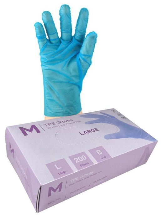 TPE Embossed Gloves Powder Free - Blue, L, 240mm Cuff, 2.0g - 2000 Gloves - Essential Supplies - Plastic Gloves