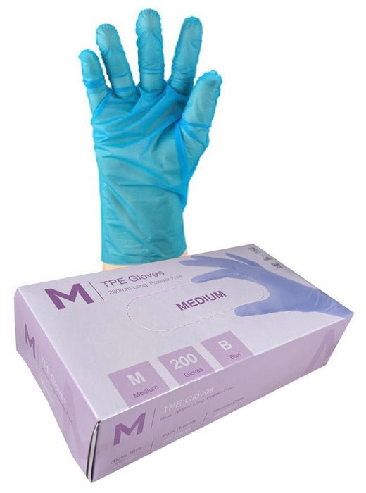 TPE Embossed Gloves Powder Free - Blue, M, 240mm Cuff, 2.0g - 2000 Gloves - Essential Supplies - Plastic Gloves