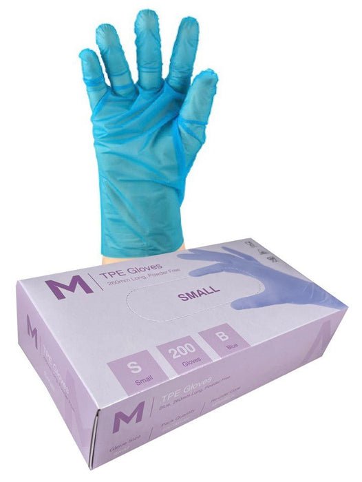TPE Embossed Gloves Powder Free - Blue, S, 240mm Cuff, 2.0g - 2000 Gloves - Essential Supplies - Plastic Gloves