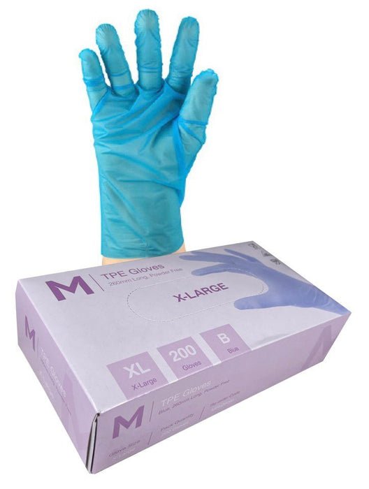 TPE Embossed Gloves Powder Free - Blue, XL, 240mm Cuff, 2.0g - 1000 Gloves - Essential Supplies - Plastic Gloves