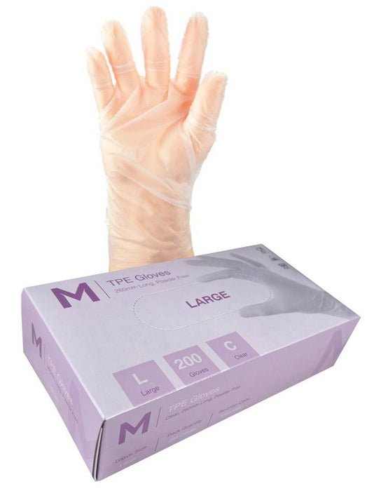 TPE Embossed Gloves Powder Free - Clear, L, 240mm Cuff, 2.0g - 2000 Gloves - Essential Supplies - Plastic Gloves