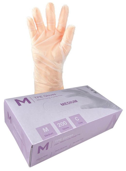 TPE Embossed Gloves Powder Free - Clear, M, 240mm Cuff, 2.0g - 2000 Gloves - Essential Supplies - Plastic Gloves