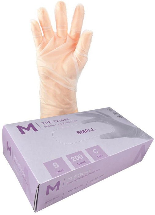 TPE Embossed Gloves Powder Free - Clear, S, 240mm Cuff, 2.0g - 2000 Gloves - Essential Supplies - Plastic Gloves
