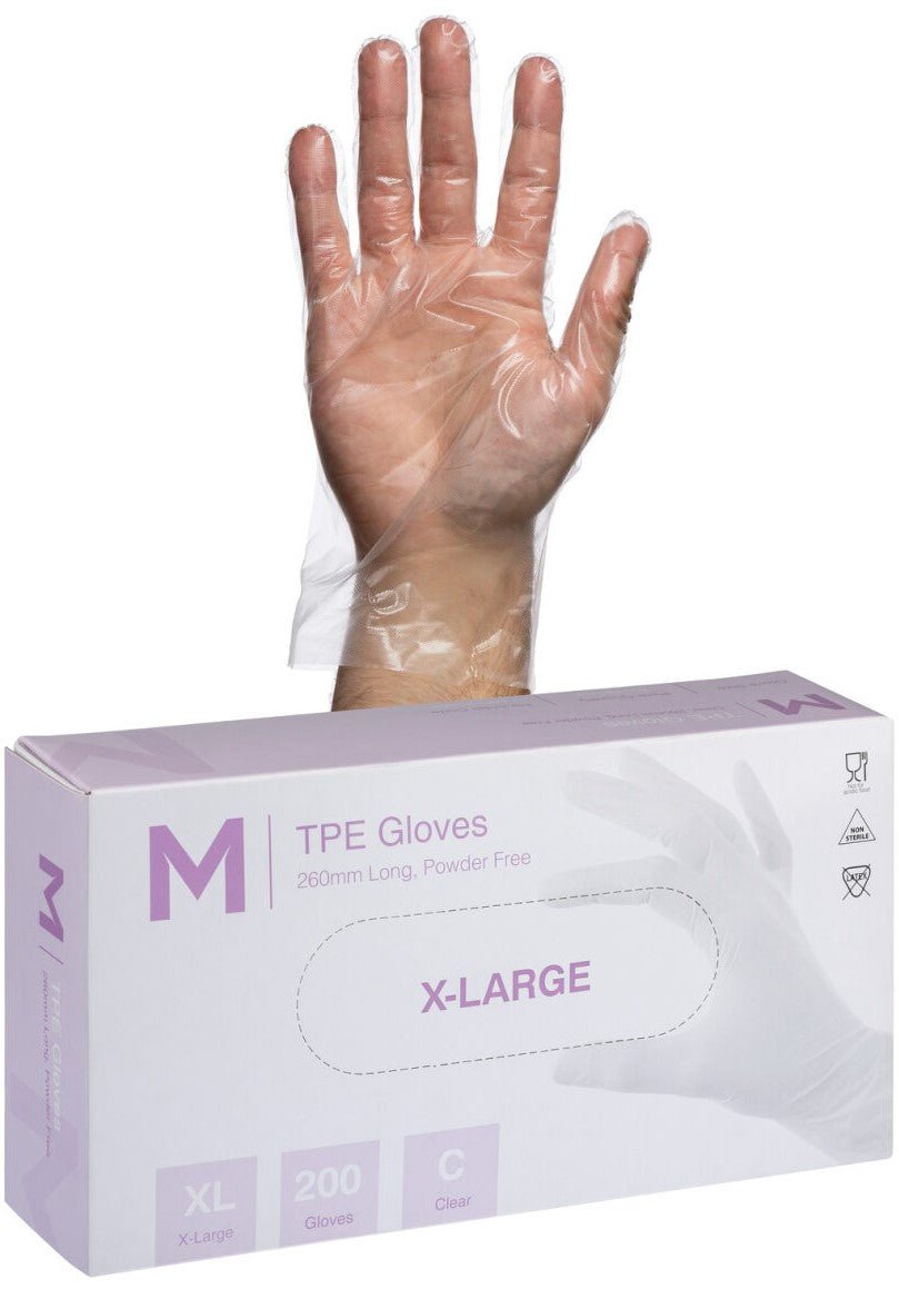 TPE Embossed Gloves Powder Free - Clear, XL, 240mm Cuff, 2.0g - 2000 Gloves - Essential Supplies - Plastic Gloves