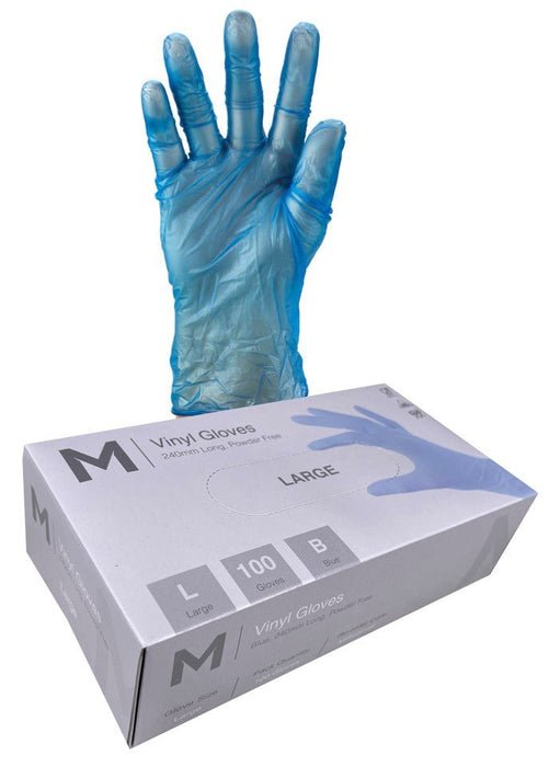 Vinyl Gloves Powder Free - Blue, L, 240mm Cuff, 5.0g - 1000 Gloves - Essential Supplies - Vinyl Gloves