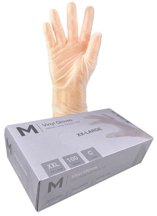 Vinyl Gloves Powder Free - Clear, 2XL, 240mm Cuff, 5.0g - 1000 Gloves - Essential Supplies - Vinyl Gloves