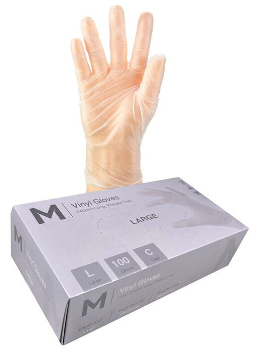 Vinyl Gloves Powder Free - Clear, L, 240mm Cuff, 5.0g - 1000 Gloves - Essential Supplies - Vinyl Gloves