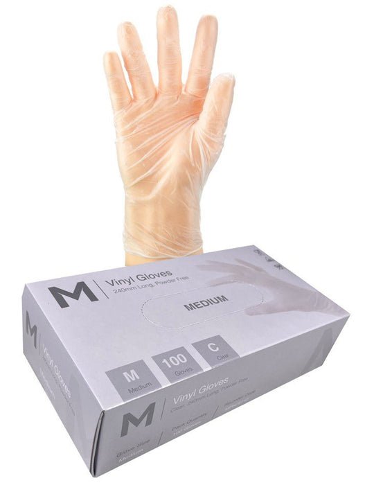 Vinyl Gloves Powder Free - Clear, M, 240mm Cuff, 5.0g - 1000 Gloves - Essential Supplies - Vinyl Gloves