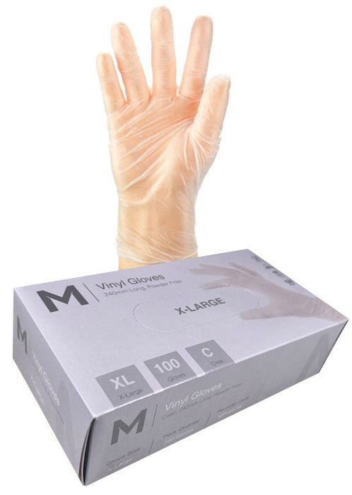 Vinyl Gloves Powder Free - Clear, XL, 240mm Cuff, 5.0g - 1000 Gloves - Essential Supplies - Vinyl Gloves